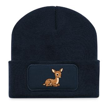 Rehkitz Reh Cottagecore Waldtiere Naturfreunde - Recycelte Patch Beanie - French Navy - Vorne