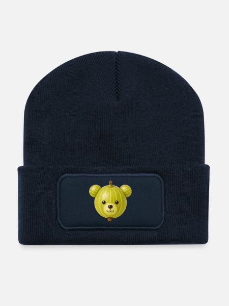 Stachelbeere mit Bärengesicht | Niedliches Motiv - Recycelte Patch Beanie - French Navy