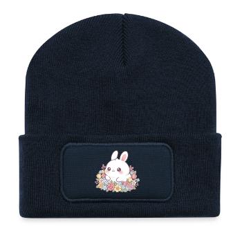 Kaninchen mit Blumen - Recycelte Patch Beanie - French Navy - Vorne