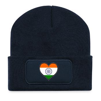 Indien Herzflagge - Recycelte Patch Beanie - French Navy - Vorne