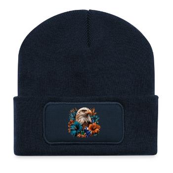 Aigles dans la forêt de fleurs et de cristal - Beanie recyclé à patch - bleu marine - Devant
