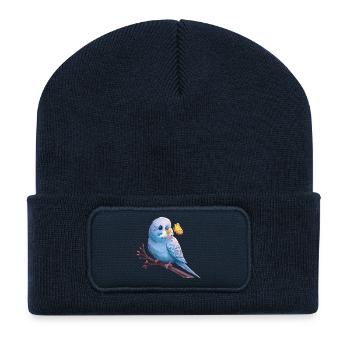 Perruche perruche avec papillon - Beanie recyclé à patch - bleu marine - Devant
