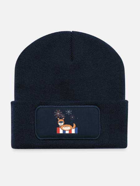 Feierkater auf französischer Flagge - Recycelte Patch Beanie - French Navy