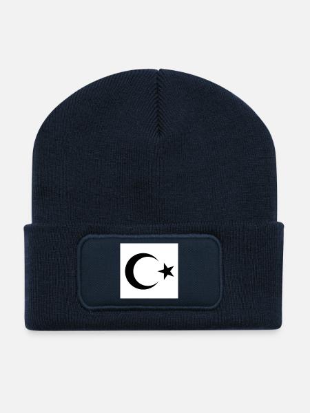 Crescent Moon with Star Silhouette - Recycled Patch Beanie - french navy