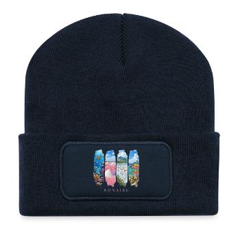 Bonaire Holiday Travel – Motif nature et récif des Caraïbes - Beanie recyclé à patch - bleu marine - Devant