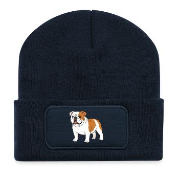 Cartoon Bulldog Print on Clothing - Recycled Patch Beanie - french navy - Front
