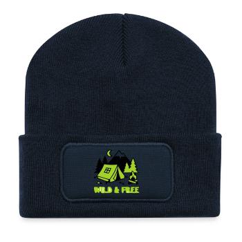 Camping Zelt Natur Grafik - Recycelte Patch Beanie - French Navy - Vorne