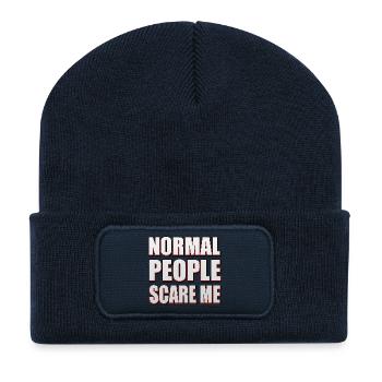 Normal people scare me - Statement Design - Recycelte Patch Beanie - French Navy - Vorne