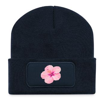 Intensiver blassrosa Hibiskus - Recycelte Patch Beanie - French Navy - Vorne