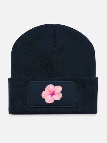 Intensiver blassrosa Hibiskus - Recycelte Patch Beanie - French Navy