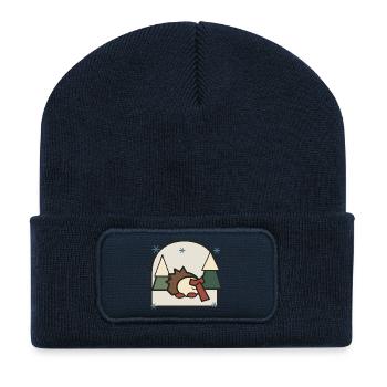 Sleeping Hedgehog in Forest Landscape - Recycled Patch Beanie - french navy - Front