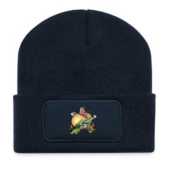 Butterflies on an orange - Recycled Patch Beanie - french navy - Front