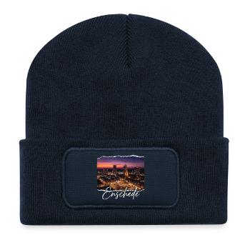 Enschede Abendpanorama Script - Recycelte Patch Beanie - French Navy - Vorne
