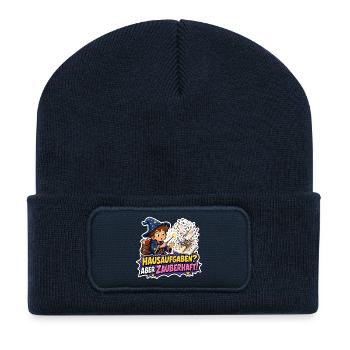 Hausaufgaben Aber Zauberhaft Zauberer Kind Spruch - Recycelte Patch Beanie - French Navy - Vorne