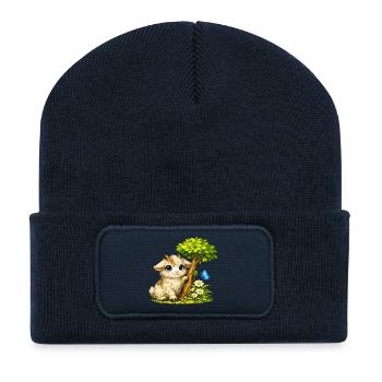 Cuddly goat with butterfly - Recycled Patch Beanie - french navy - Front