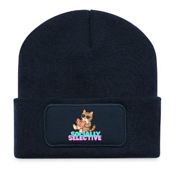 Lecture sélective sociale des chats - Beanie recyclé à patch - bleu marine - Devant