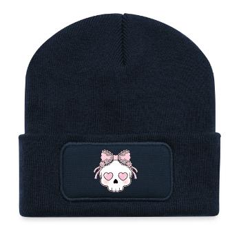 Kawaii Schädel Herzaugen - Recycelte Patch Beanie - French Navy - Vorne