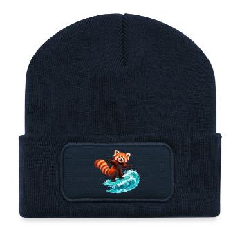 Red Panda auf der Teal Wave surfen - Recycelte Patch Beanie - French Navy - Vorne