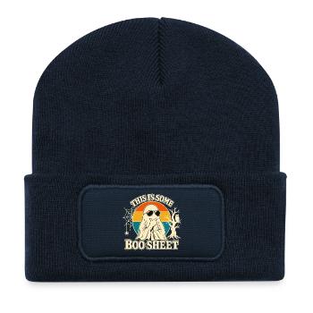 Das ist wirklich ein lustiges Retro-Geister-Halloween auf einem Boo Sheet. - Recycelte Patch Beanie - French Navy - Vorne