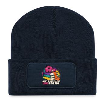 Kampfgeist im Bücherstapel - Recycelte Patch Beanie - French Navy - Vorne