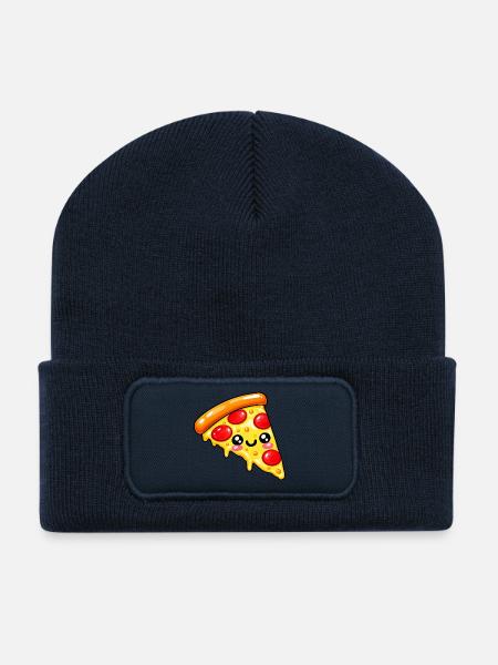 Kawaii Pizza Slice Cartoon - Recycelte Patch Beanie - French Navy
