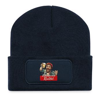Hilft gegen akute Realität – Bier Humor - Recycelte Patch Beanie - French Navy - Vorne