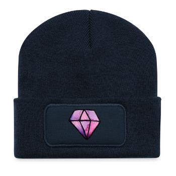 Pink-Lila-Kristall-Edelstein - Recycelte Patch Beanie - French Navy - Vorne