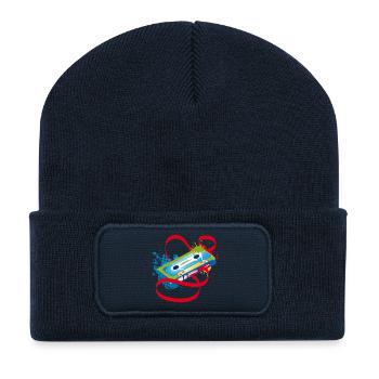 Musique cassettes graffiti - Beanie recyclé à patch - bleu marine - Devant