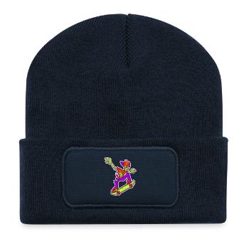 Neon Skelett Skateboarder - Recycelte Patch Beanie - French Navy - Vorne