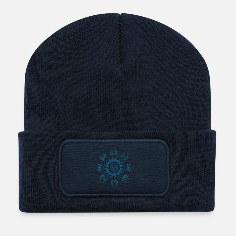 motif floral - Beanie recyclé à patch - bleu marine