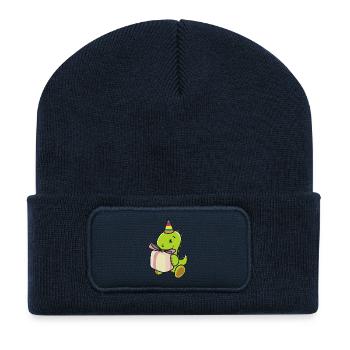 Kids Birthday Dino T-Rex T Rex Dinosaur - Recycled Patch Beanie - french navy - Front