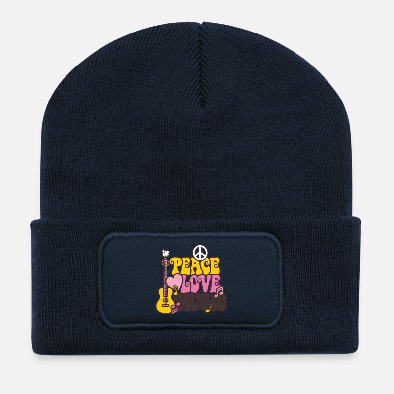 Peace & Love & Music - Recycelte Patch Beanie - French Navy
