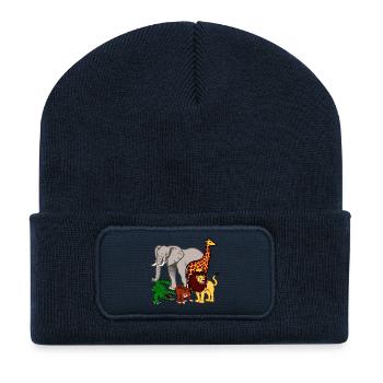 Afrique Animaux - Beanie recyclé à patch - bleu marine - Devant