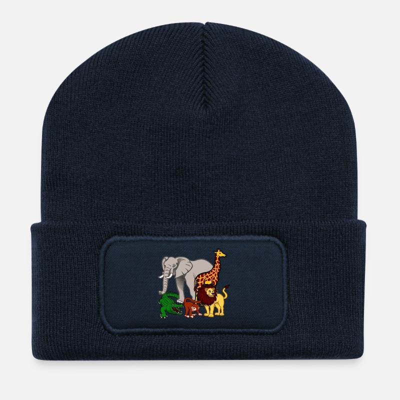 Afrique Animaux - Beanie recyclé à patch - bleu marine