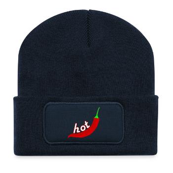 idée de piment chili piment cadeau chaud - Beanie recyclé à patch - bleu marine - Devant