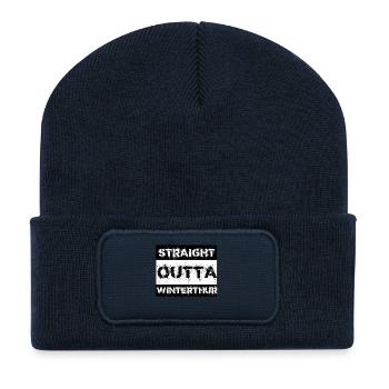 Straight Outta Winterthur Schweiz Geschenk Stadt - Recycelte Patch Beanie - French Navy - Vorne
