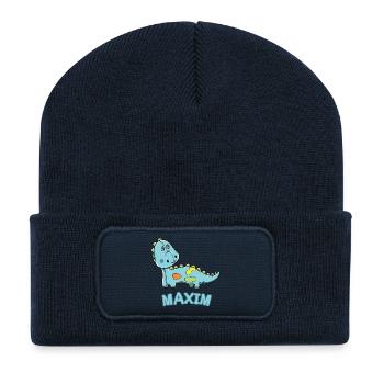 Dinosaurier lustig Kind Maxim Geschenk Geburtstag - Recycelte Patch Beanie - French Navy - Vorne