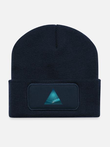Triangle night campfire at full moon in the forest - Recycled Patch Beanie - french navy