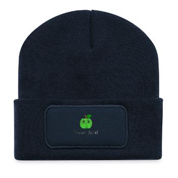 Saurer Apfel Vegan Frucht Wortwitz Geschenk Idee - Recycelte Patch Beanie - French Navy - Vorne