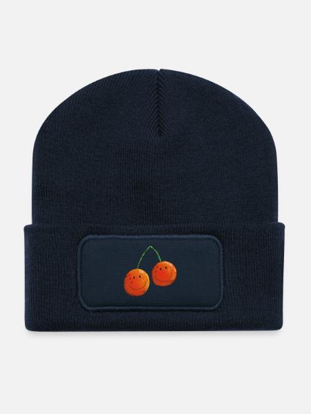 fruits drôles - cerise - cerise - Fruit - Beanie recyclé à patch - bleu marine