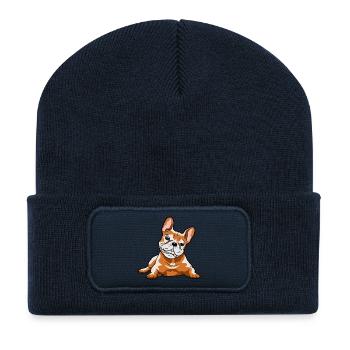 French Bulldog Dog Dog Gift Idea - Recycled Patch Beanie - french navy - Front