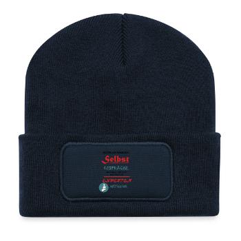 Lustiger Spruch: Selbstgespräche Expertenmeinung - Recycelte Patch Beanie - French Navy - Vorne