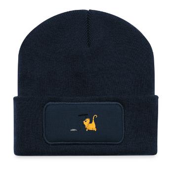 Cat catches computer mouse gift kitten - Recycled Patch Beanie - french navy - Front