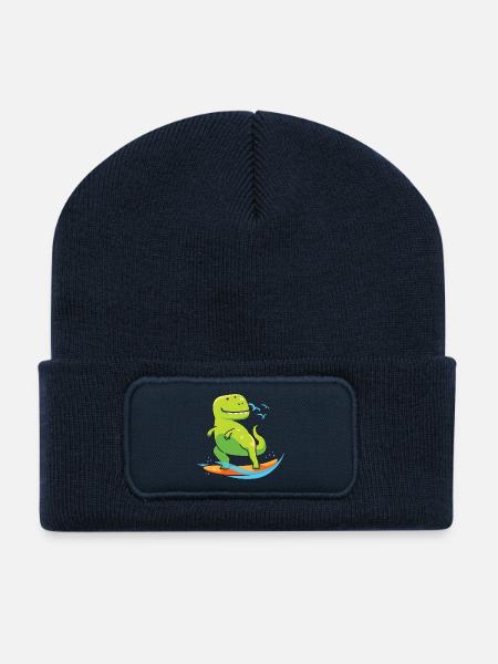 Surfing Dinousaur Holiday Shirt Geschenk - Recycelte Patch Beanie - French Navy