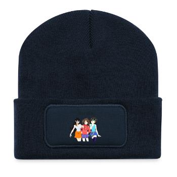 Anime Group 3 Girls, Text "Manga" - Recycled Patch Beanie - french navy - Front