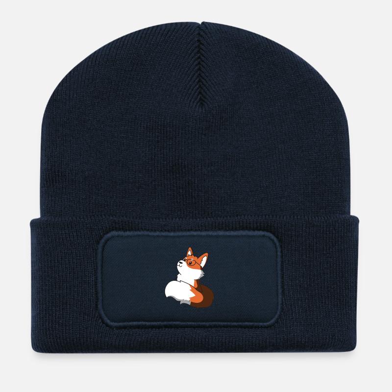 renard avec des lunettes idée cadeau idée nerd - Beanie recyclé à patch - bleu marine