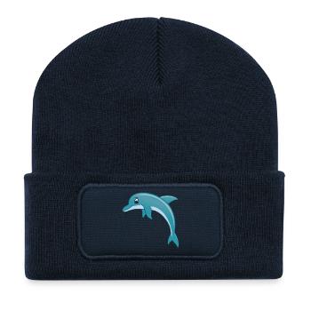 friendly cartoon dolphin blue, gray - Recycled Patch Beanie - french navy - Front
