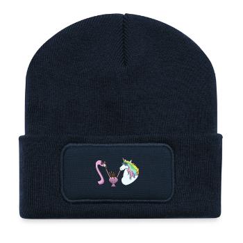 Flamingo unicorn ice cream cup gift summer ice cream - Recycled Patch Beanie - french navy - Front