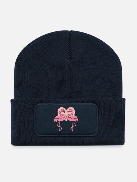 Herz Flamingo verliebt Geschenk pink exotisch - Recycelte Patch Beanie - French Navy