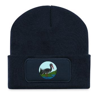 Black stork in circle - Recycled Patch Beanie - french navy - Front